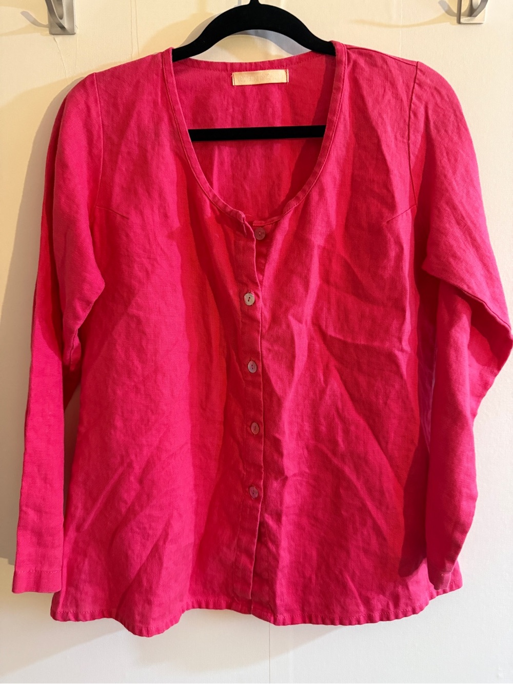 Linens for Life 100% Linen Hot Pink Button Front Blouse Top Made in Canada M